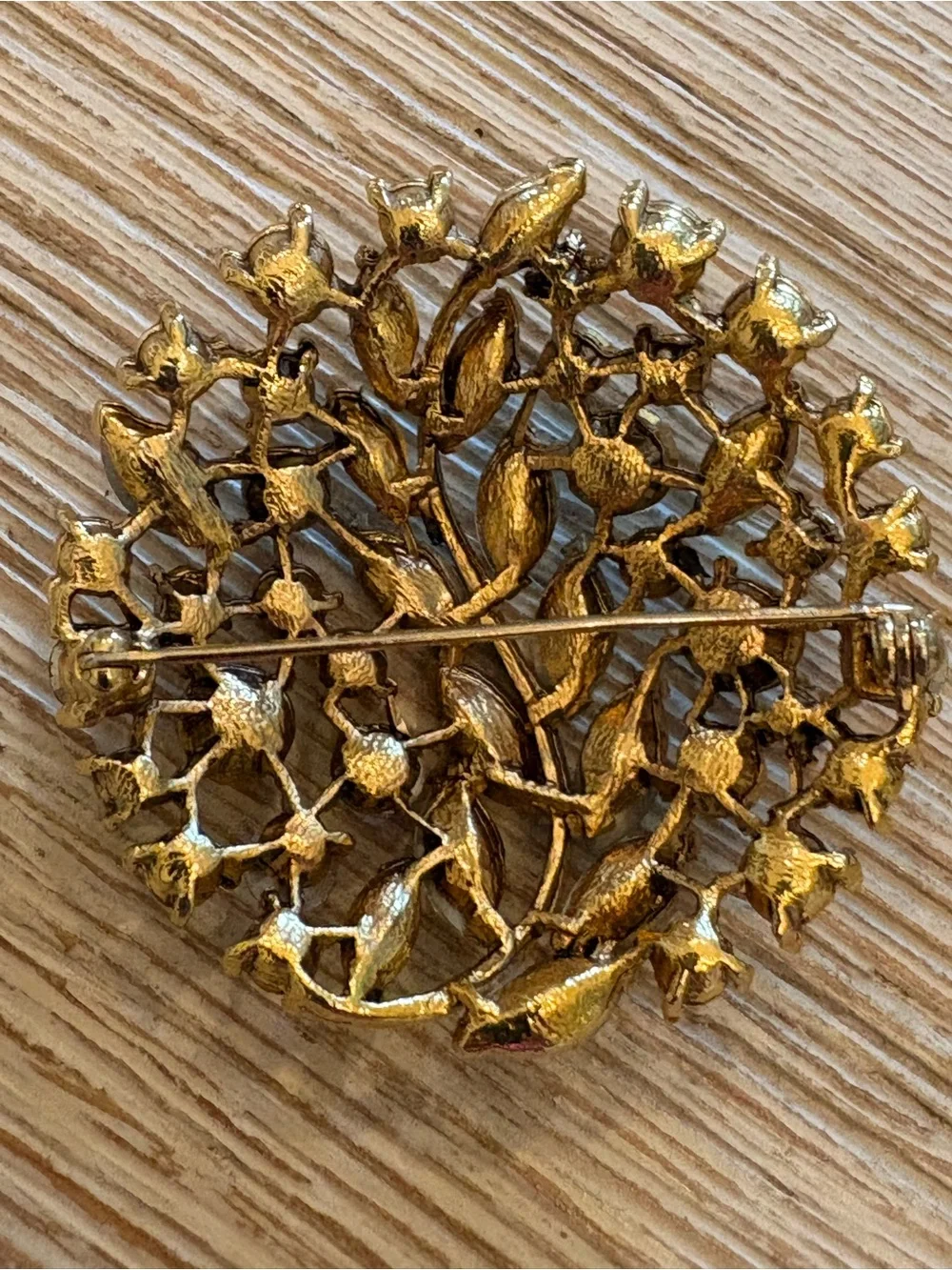 Retro Aurora Borealis Crystal Tree Brooch Gold Tone